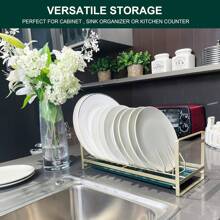 Small Dish Drying Rack, Compact Dish Rack Sink Drying Rack With Silicone Mat, Dish Drainer Dish Organizer,Dishes Holder Space Saving Slim Plate Rack For Kitchen Counter & Over Sink