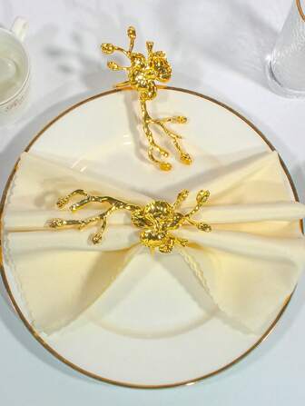4 件金色餐巾环，金属花形餐巾架，适用于婚礼、情人节、节日、招待会、晚宴、宴会、自助餐桌装饰