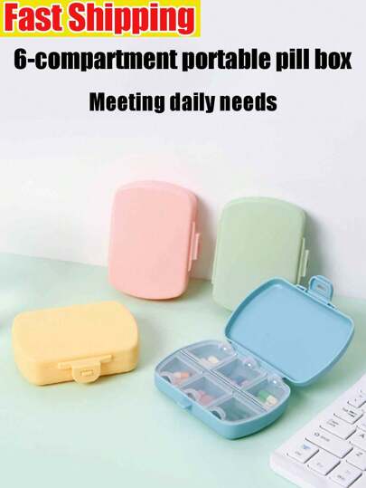 5PCS 1PC 6 隔间药盒，旅行药丸收纳盒，日常药丸盒，小药丸容器，便携式药物收纳盒，药盒，药物药盒，便携式随身药物收纳盒，迷你六隔间防潮胶囊药盒