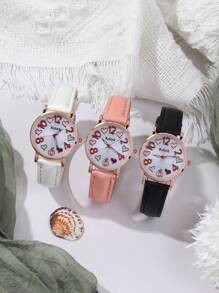 3 Fashionable And Exquisite Gifts, Gift Set, Casual Round Simple Love Digital Scale Women's Quartz Watch, Casual PU Belt, Multi-Functional Sisters Lovers Watch, Suitable For Gift Giving, Sisters Gift Set