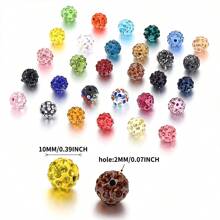 Perles de strass de 10 mm pour l'artisanat, 10/30/60 pièces en couleurs mélangées, perles rondes brillantes Shamballa boule disco en vrac, perles de cristal étincelantes fantaisie en argile pour la création de colliers, bracelets, boucles d'oreilles et décoration DIY