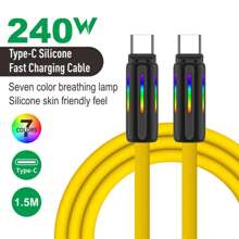 kamyuurs Kamyuurs With LED Light USB C To USB C Cable 240W (Compatible100w, 85w, 60w, 45w)Silicone C-C Charging Cable, Compatible With IPhone 15 16 Compatible With Huawei Compatible With Samsung Compatible With Xiaomi Series Fast Charging Seven Color Breathing Light(Attention: The Charging Light Interface Has A Light, Not A Seven Color Data Cable)
