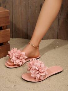 大码女式莲花趾露趾皮革平底拖鞋休闲时尚户外沙滩凉鞋夏季