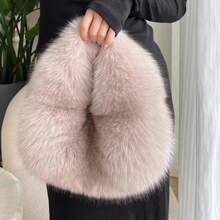 Fashion Soft Plush Half Moon Bags For Women Designer Fluffy Faux Fur Lady Handbags Luxury Small Tote Female Winter Purses - Black - View 2