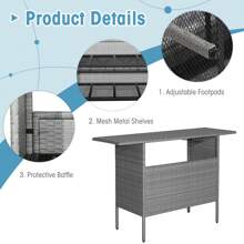 Lifezeal Patio Rattan Wicker Bar Height Counter Table Storage Shelf Rail Garden Mix Gray - Mix Gray - View 8