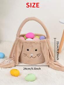 定制名字刺绣复活节篮子，毛绒长耳兔礼品篮，热毛绒兔子桶，毛绒礼品袋，学生手提袋，糖果袋，毛绒袋，复活节彩蛋篮子，可定制刺绣复活节兔子，圆柱形零食袋 - 彩色 - 查看 3