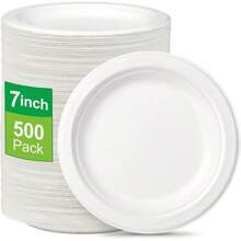 Paper Plates Bulk 500 Pack, Small Paper Plates 7 Inch, 100% Compostable Friendly Disposable Paper Plates, White Paper Plates For Dessert Cake - Small-7 Inch-500 Units - View 1
