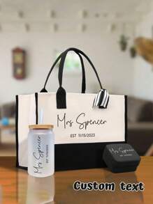 1 Stück personalisierte Strandtasche, Geschenktasche und Briefschal für Brautjungfern, personalisierte Jutetasche aus Jutesleder, für Frauen, Allzweck, großes Fassungsvermögen, vielseitig, multifunktional, bunt, süß, niedlich, kontrahiert, lustig, Kawaii, Y2K, minimalistisch, Pendeln, Business-Lässig, Basics, individualisiert, einzigartig, individuell, ideale Geschenke für ihn, ideal als Geschenk für sie, sie