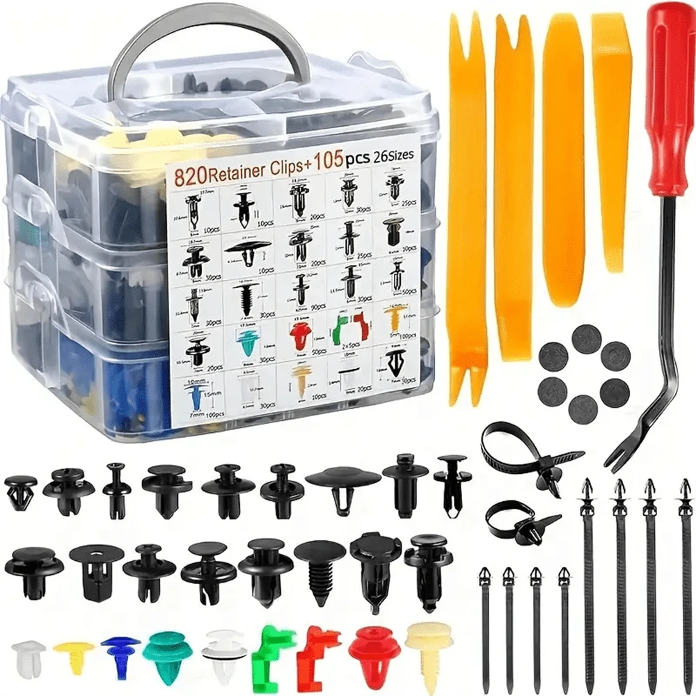 820/925 piezas de remaches de plástico para sujeción de parachoques de coche, 26 tamaños populares de clips de fijación, adecuados para puertas de coche y fijadores internos de la carrocería - Multicolor - Ver 1