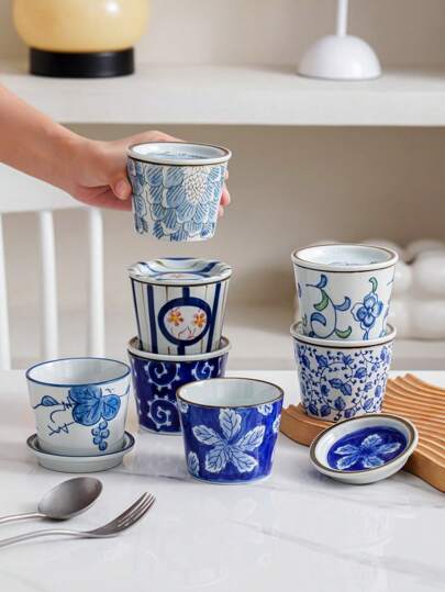 1 Set Hand-Painted Vintage Style Ceramic Tea Cup & Saucer Set, Classic Chinese/Japanese Ceramic Tea Cup, Saucer, Lid Set, Retro Decoration, Suitable For Tea House, Cafe, Restaurant, Hotel, Unique Gift Back To School