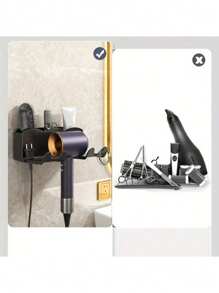 1pc Wall Mounted Hair Dryer Bracket, For Bathroom Shelves Without Drilling, Hair Dryer Bathroom Storage Rack