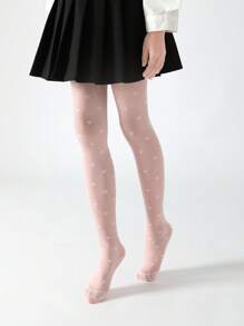 2/1 双女童紧身裤婴儿紧身裤儿童紧身裤薄款爱心提花无脚紧身裤网眼紧身裤粉色纯色学院风可爱款儿童舞蹈裤柔软舒适春夏适合日常穿着派对可搭配裙子/短裤可当舞蹈袜 - 彩色 - 查看 3