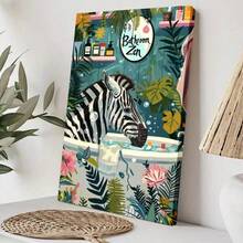 1pc Framed Canvas Wall Art Poster Abstract Digital Realism A Zebra Is Taking A Bath In A Tub Wall Art For Living Room Bedroom Bathroom Kitchen Apartment Hotel, Artful Home Decoration - Framed, Vertical - Framed Canvas - View 3