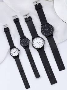 1 pieza Reloj de hombre con correa de silicona y esfera redonda, de cuarzo, adecuado para uso diario o fiestas, también se puede usar como regalo para parejas