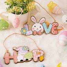 1pc/2pcs Easter Decorations - Wooden Easter Letter Hanging Ornament, Colorful Bunny & Gnome Hanging Decoration, Suitable For Birthday, Festival Party, Cute Indoor/Outdoor Decor