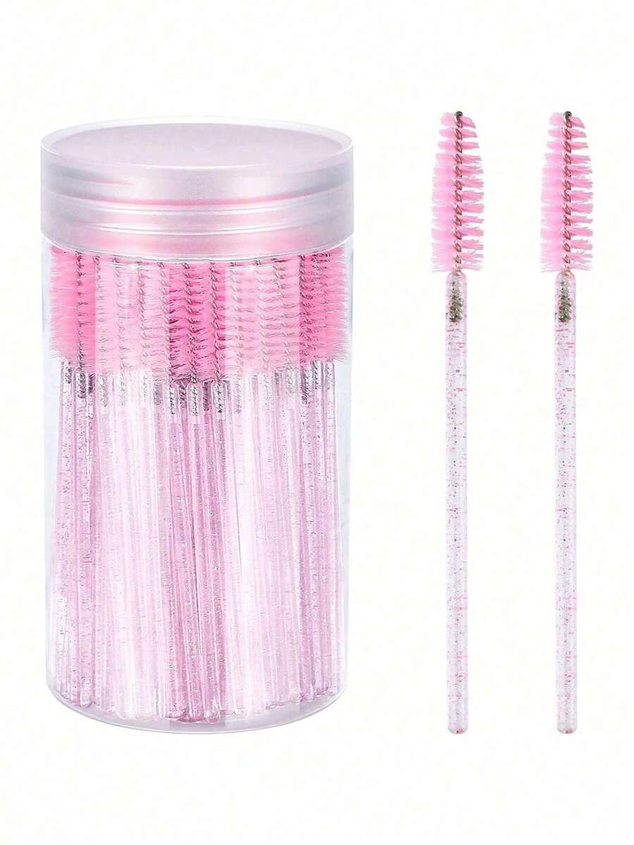 10PCS Eyelash Brushes, Mascara Wands With Container, Bendable Disposable Eyebrow Spoolies, Lash Brush For Lash Extensions, Eyebrow Spoolie, Castor Oil Brushes (Crystal Pink),Summer Style, Back To School Gift