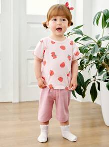 mini bala 年輕女孩柔軟透氣睡衣套裝，帶腹部保護的嬰兒睡衣 - 粉紅 - 查看 1