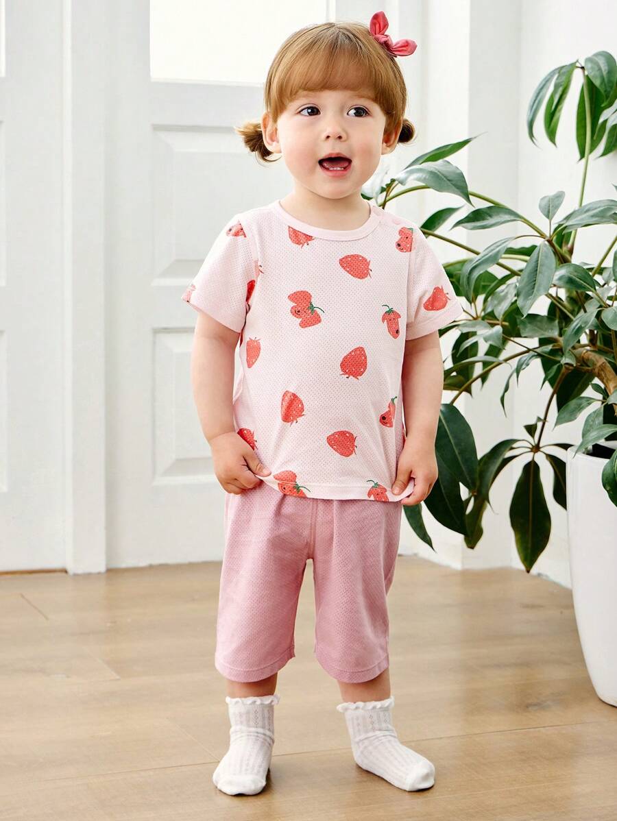 mini bala 年輕女孩柔軟透氣睡衣套裝，帶腹部保護的嬰兒睡衣 - 粉紅 - 查看 1
