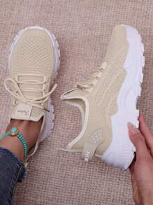 1 Pair Unisex Mesh Breathable Lace-Up Design Trainers, Suitable For Outdoor Sports For Teenagers, Summer