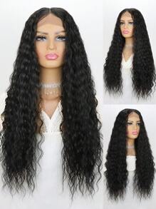 SALLYWELL Peluca con encaje frontal de 13*4 pulgadas, peluca negra con encaje frontal, peluca larga de rizos profundos, peluca sintética sin pegamento resistente al calor con encaje de color, con cabello bebé, con mechones negros y grises, peluca rizada suelta y colorida de 24 pulgadas para mujeres