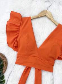 Cropped Blouse With Padding And Tied At The Back, Women's Fashion - Naranja - Ver 3