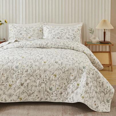 三件套印花纯棉床上用品（1个被套+2个枕套，不含填充物），轻盈透气，柔软舒适，超细纤维材质，亲肤透气，适合卧室使用，四季皆宜。