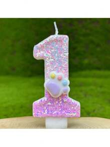 1 pieza Vela de cumpleaños con diseño de pata de gato rosa del 0 al 9, vela digital degradado rosa-morado con brillo, adecuada para decoración de pastel de fiesta de cumpleaños, decoración de pastel con tema de mascota linda, decoración de pastel hecha a mano - Pata de gato rosa - Ver 19