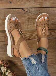 Women Wedge Heel Sandals, Soft Bottom Versatile Fashionable Slip-On, Summer