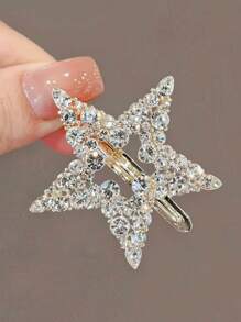 1pc Girls' Fashionable Rhinestone Alloy Five-Pointed Star Alligator Hair Clip