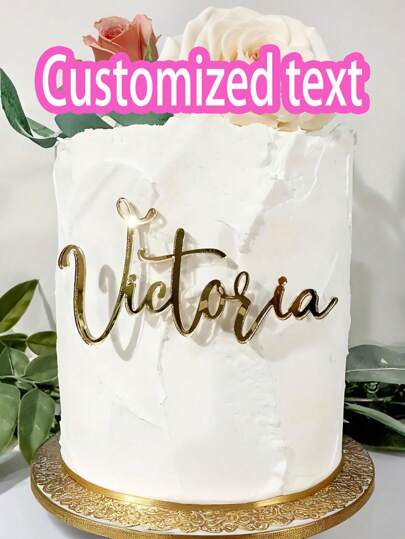 1 pieza Decoración personalizada de tarta de acrílico, nombre personalizado cortado con láser, decoración de tarta, suministros para fiestas de cumpleaños, decoración dorada/rosa, sin necesidad de energía, ornamental, reutilizable, multifuncional, exquisita, elegante, linda, adorable, de alta calidad, colorida, de dibujos animados, personalizada, única, regalos ideales para él, regalos ideales para ella, ella, novio, novia, papá, mamá, familia, amigos, estudiantes escolares, trabajadores, oficina, salón de té, escuela, regreso a casa, ambiente cálido, renovación otoñal del hogar