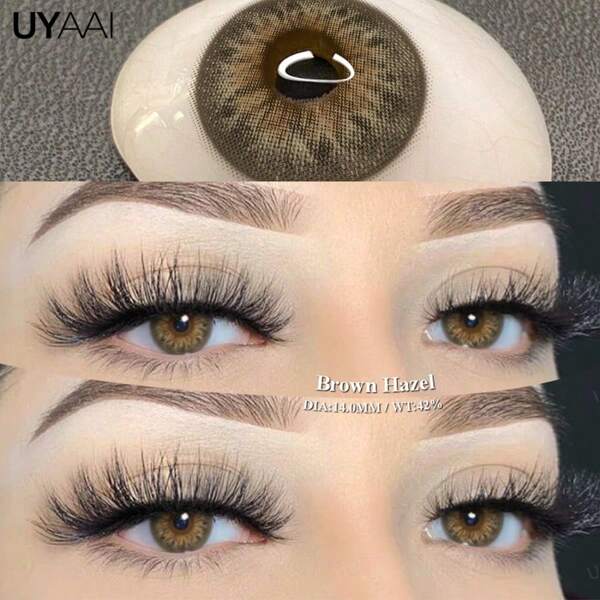 UYAAI Lentilles de contact de couleur marron UYAAL série Dolly House, 1 paire, jetables 1 an, lentilles de mode style fête pour les yeux