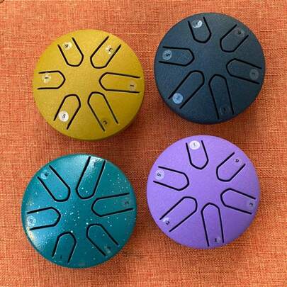 Tambor de lengua de acero de 3 pulgadas y 6 tonos, tambor etéreo, mini tambor de hierro portátil, tambor de mano, instrumento de percusión, disponible en morado, índigo y verde pavo real, incluye baquetas y libro de música, adecuado para principiantes, amantes de la música, campamento, meditación u yoga, sonido claro y relajante para calmar la mente