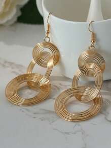 1 Pair Personalized Metal Multi-Layer Circle Hoop Earrings, Exaggerated Vintage Big Circle Long Dangle Earrings For Women
