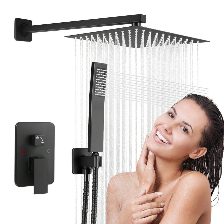 Black Concealed Shower System Set - Luxury Bathroom Rain Shower Combo With 10-Inch Head, Valve Body And Handheld Spray - Black - View 1