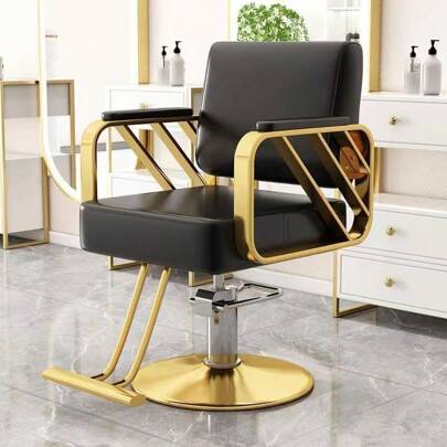 Silla Clasica Premium Barberia Estetica Giro 360° Neumatica Silla Clasica Premium Barberia Estetica Giro 360° Neumatica Sillon Barberia Estetica Peluqueria Neumatica Silla Barbero Forma De La Base Redonda Tipo ,Negro y dorado