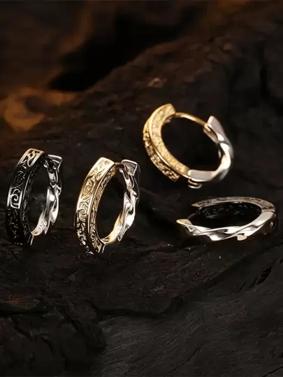 1 Pair Elegant Vintage Arabesque Pattern Hoop Earrings - Black And Gold Tone Retro Copper Earrings, Versatile Fashion Accessory For All Occasions, Stylish Earrings | Intricate Design Earrings | Black Gold Tone Finish, Unique Earrings