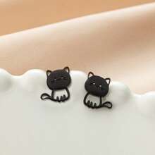 1 Pair Of Cute Cat Punk Style Stainless Steel Stud Earrings, Small Animal Kitten Jewelry, Ladies Ideal Accessory Jewelry Birthday Gift