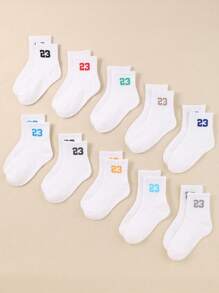 10-Pairs Breathable And High-Stretch White Kids Socks With Number 23 Design - Comfortable Children's Sport Socks For Ages 1-14 - Multicolor - View 3