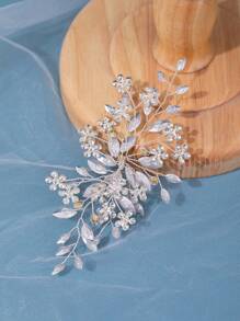 1 Peça Tiara de Cabelo Elegante com Cristais Trançados para Mulheres, Acessório de Presente Feito à Mão para Noiva, Casamento, Festa e Dia dos Namorados - Prata - Visão 3
