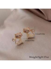 1 Pair Stylish Minimalist Rhinestone Cat Stud Earrings - Yellow Gold - View 2