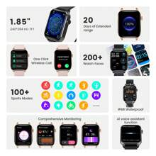 Reloj inteligente de 1,85 pulgadas, compatible con teléfonos iPhone/Android, reloj de seguimiento de actividad física, llamada inalámbrica, recepción de mensajes, múltiples modos deportivos, muchas esferas de reloj gratuitas, recordatorio de agua potable, obtención de información meteorológica, control de música. Regalos navideños, regalos para niños, regalos para niñas.