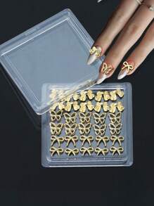 Lente Zomer Gouden Strik Nagelbedels 1 Doos (30st) 3D Legering Stropdas Nagelkunst Decoraties DIY Exquise Geschenkdoos Voor Meisjes Nageljuwelen Nagelbenodigdheden Voor Accessoires Versieren Nagels Schoenen Kleding Tassen Ambachten Decoratie