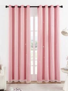 1pc Hollow Star Double Layer Voile Curtain, Top Ring, Cute Hollow Star Sheer Curtain, Suitable For Bedroom Blackout Curtain, Living Room Curtain, Themed Room Curtain And Holiday Party Decor