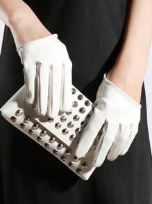 1 Pair Women's Fashionable Solid Color Sexy Punk Rock Style PU Gloves, Suitable For Party, Motorcycle Riding, Banquets - A - View 6