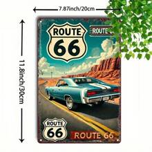 Classic Route 66 Adventure Vintage Car Metal Sign - Retro Wall Art For Bar, Cafe, Beach House, Or Backyard Decor, Perfect For Room Decor - Multicolor - View 3