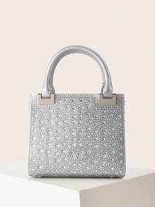 Women Luxury Satin Mini Rhinestone Decorated Clutch Bag, Elegant Evening Party Handbag, Formal Prom Gown Wedding Purse For Ladies' Daily Commute Or Dating For Party,Wedding, Prom, Dinner/Banquet, Matching With Wedding Dresses,Formal Dresses, Prom Dresses, Birthday Dresses - Silver - View 2