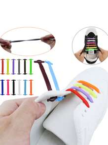 16 条装白色免系带鞋带，适合儿童和成人，弹性硅胶鞋带扣，松紧鞋带，多功能创意弹性拉伸鞋带 - 白色 - 查看 8