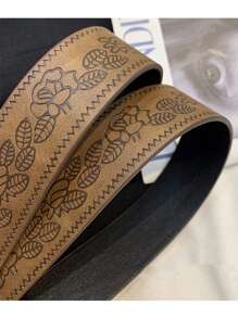 1 pieza Cinturón vintage personalizado con hebilla estampada de moda para mujer en color marrón, adecuado para vaqueros y vestidos