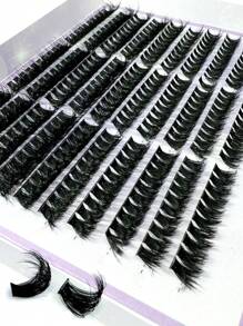 300片/套 30D-100 5D 蓬松浓密仿貂毛假睫毛簇，8-18毫米蓬松D卷单根睫毛，适合初学者DIY嫁接睫毛 - 黑色 - 查看 3