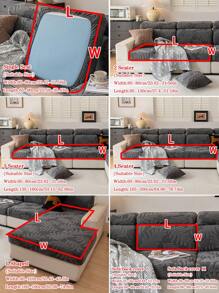 1pc Plush Fabric Anti-Slip Sofa Cushion Cover, Versatile For All Seasons, Soft & Skin-Friendly, Pet Resistant, Elastic Fit For L-Shape Combo Sofa And 1/2/3/4 Seater Sofa (Sold Individually), Modern & Simple Design - Dark Grey - View 4